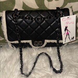 Gilda Paris Black Quilted Fur Shoulder Bag adjustable strap NWT Retail $159